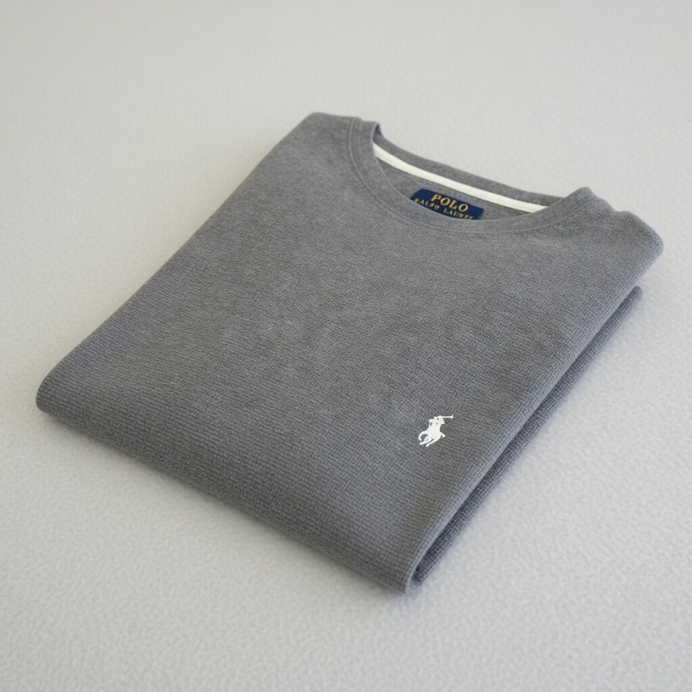 Polo Ralph Lauren Long Sleeve Thermal Shirt Crewneck Gray Men's Medium Pony Logo - Picture 7 of 16
